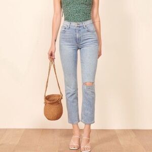 Reformation Montego Destroyed Liza High Rise Straight Crop Jeans Size 25
